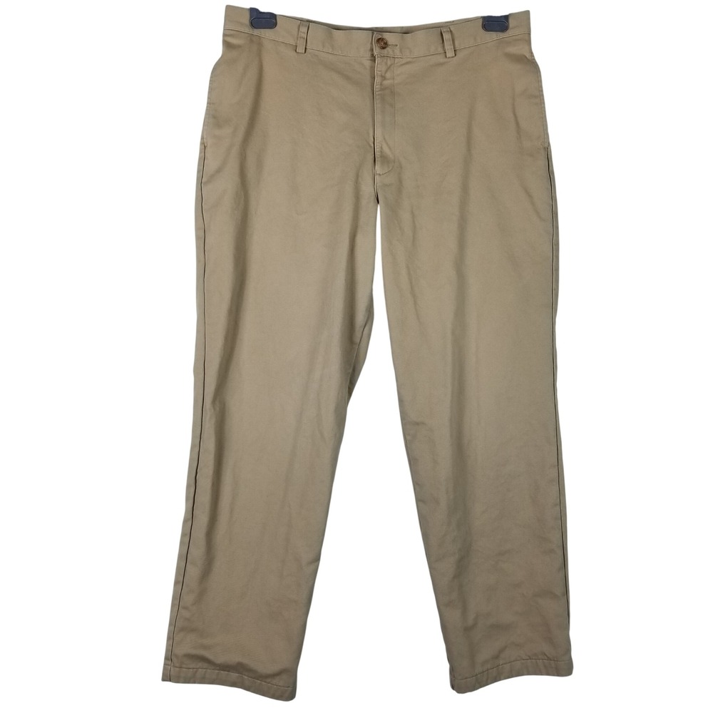 LL Bean Chinos Mens 38x32 Khaki Flannel Lined Natural Fit Plaid 162385
